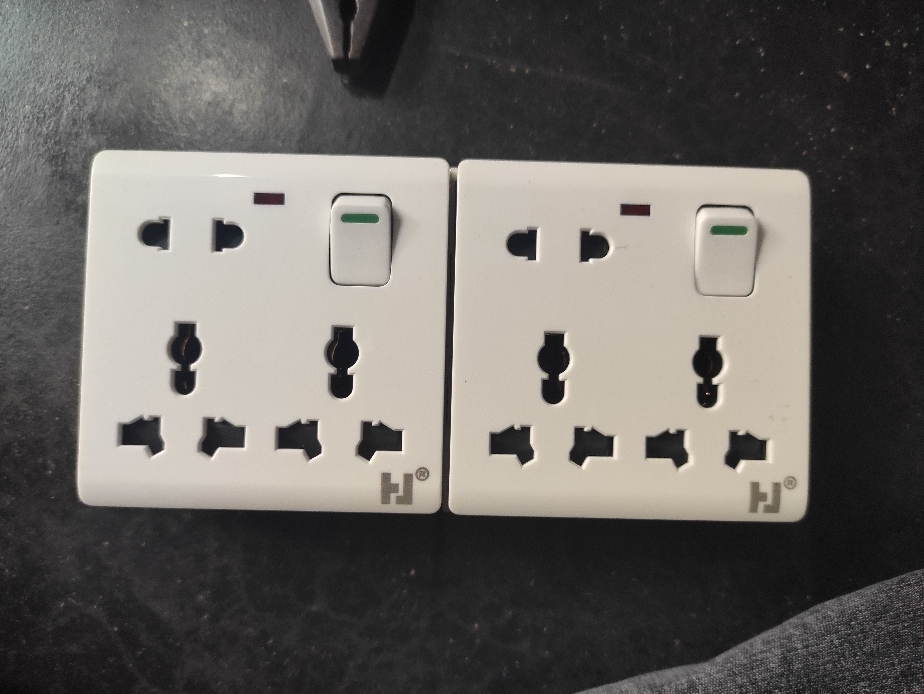 Picture of 2 Pcs 8 Pin Multi Gang Socket Double 3 Pin- 1Piece 2 Pin Multi Function Universal Wall Switch Socket White
