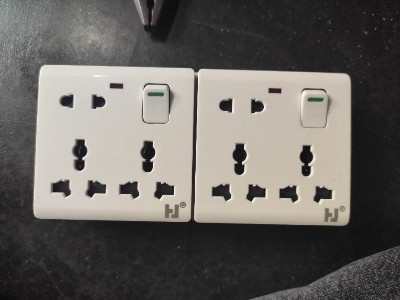 Picture of 2 Pcs 8 Pin Multi Gang Socket Double 3 Pin- 1Piece 2 Pin Multi Function Universal Wall Switch Socket White