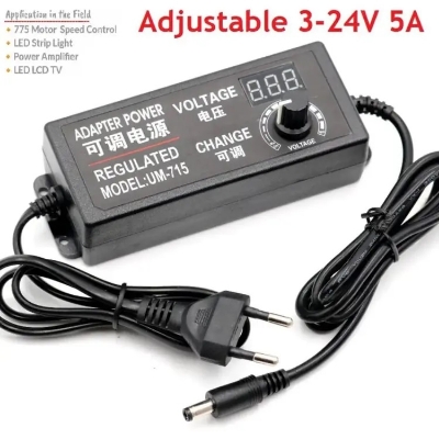 Picture of ADJUSTABLE AC TO DC 3V to 24V 5A ADAPTER WITH DISPLAY SCREEN VOLTAGE ADJUSTABLE POWER SUPPLY Black