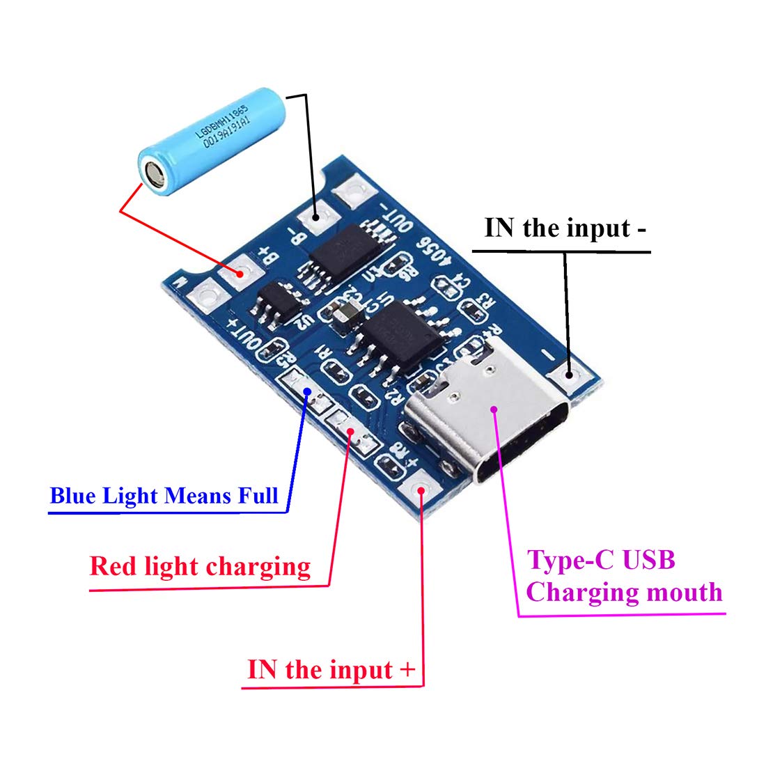 Picture of TP4056 Type-c USB 5V 1A 18650 Lithium Battery Charger Module 2Ps Multicolor