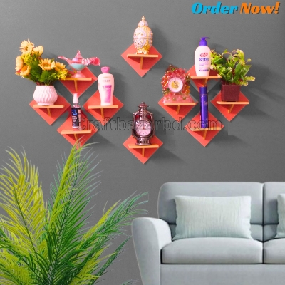 Picture of all Mounted Square Shape Showpiece Rack. Wall Decorative 5 Pcs 1 Set . Self Adhesive Hand Made Flower, Toffee,& Showpiece Holder