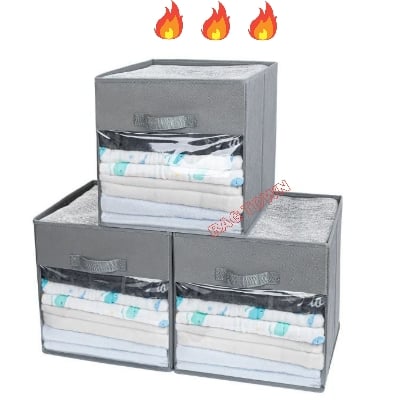 Picture of 3 Pcs Pack Cloth Storage Box, Large Capacity Laundry Basket, Cloth Organizer Basket - Grey