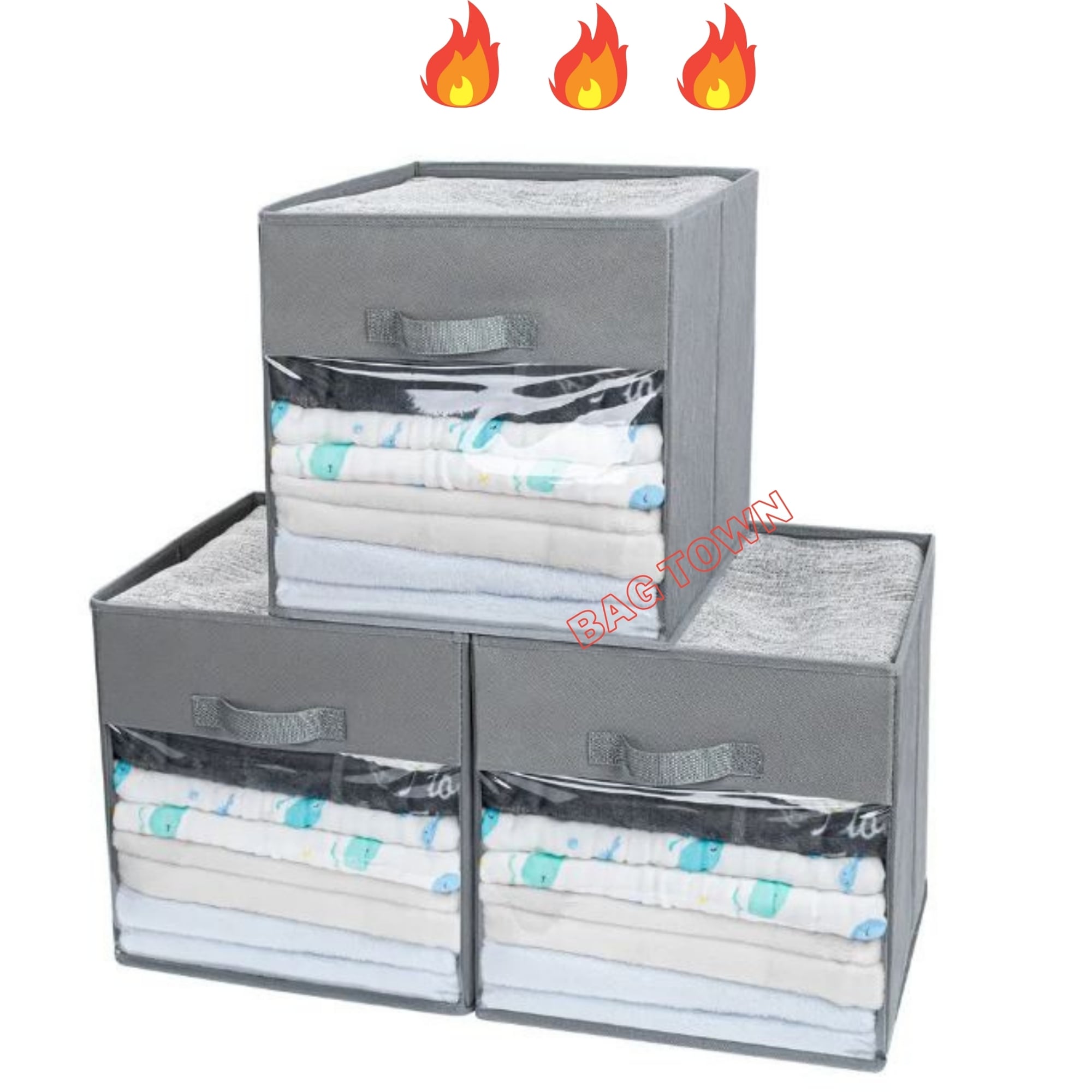 Picture of 3 Pcs Cloth Storage Box, Large Capacity Laundry Basket, Cloth Organizer Basket