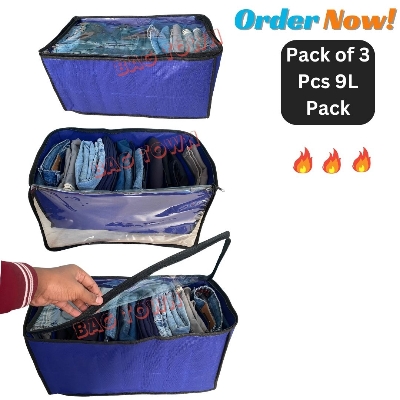 Picture of 3 Pcs Pack 7 Grids Large) New Cloth Storage Box With Transparent Cover Premium Quality Dustproof Cloth Organizer Box With Zipper