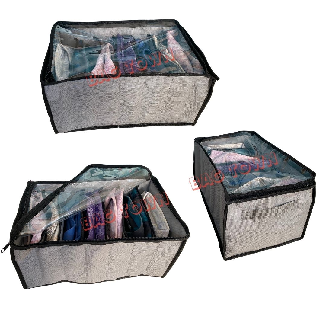Picture of 3 Pcs Pack 7 Grids Large) New Cloth Storage Box With Transparent Cover Premium Quality Dustproof Cloth Organizer Box With Zipper