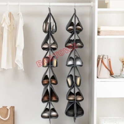 Picture of 12 Grid Shoe Organizer Dustproof Hanging Shoe Storage Bag Rotatable Shoe Storage Bag - Black