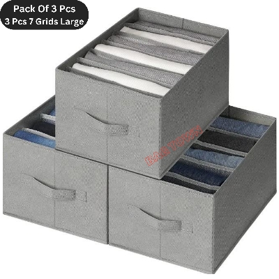 Picture of 3 Pcs Pack 7 Grids Large Cloth Organizer Box Closet Storage drawer divider storage organizer Box. - Grey