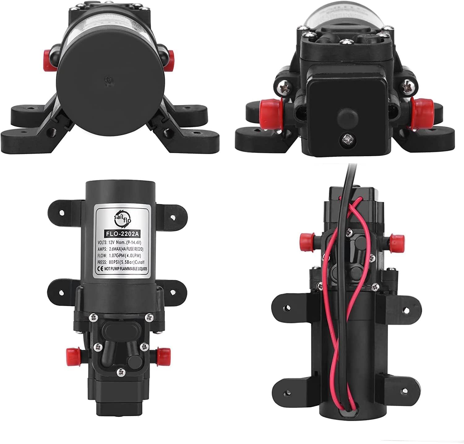Picture of 12V DC Water Pump Diaphragm Pump 12 Volt Self Priming Sprayer Pump with Pressure Switch 80 PSI/1.1 GPM for RV Caravan Camper Boat Marine Lawn Black