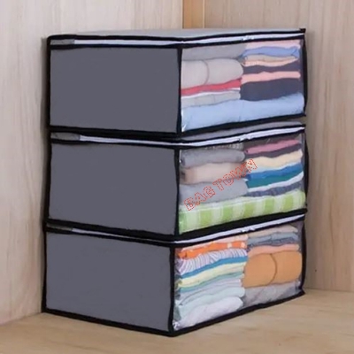 Picture of 1 Pcs Cloth Storage Bag, Blanket Storage Organizer, Large Capacity Cloth Storage Bag, New Quilt Storage Bag with Cristal Poly. - Grey