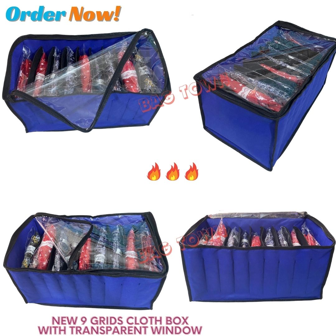 Picture of New Cloth 9 Grids Large Storage Box With Transparent Cover Premium Quality Dustproof Cloth Organizer Box With Zipper