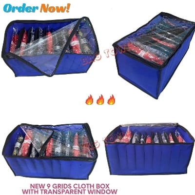 Picture of New Cloth 9 Grids Large Storage Box With Transparent Cover Premium Quality Dustproof Cloth Organizer Box With Zipper
