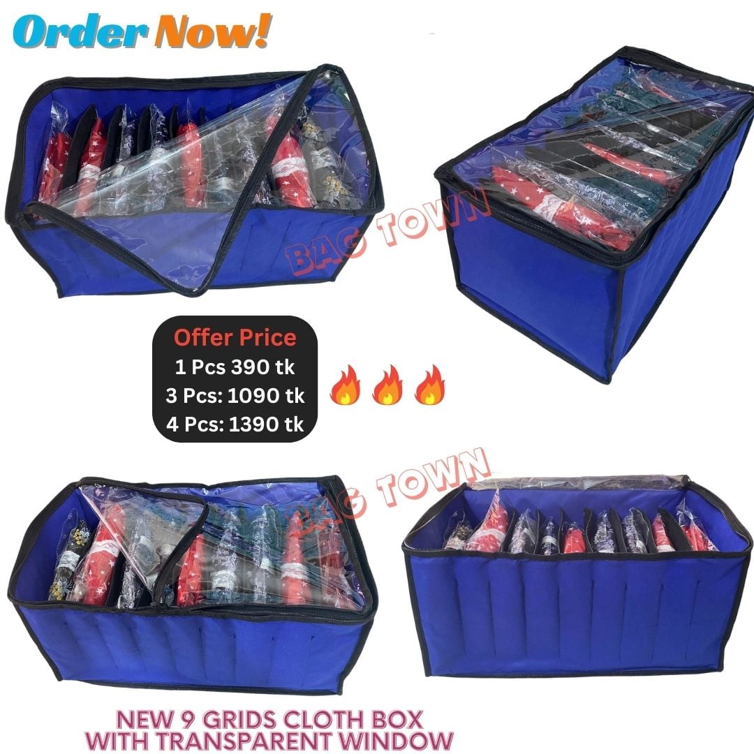 Picture of New Cloth 9 Grids Large Storage Box With Transparent Cover Premium Quality Dustproof Cloth Organizer Box With Zipper