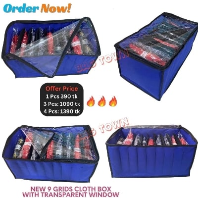 Picture of New Cloth 9 Grids Large Storage Box With Transparent Cover Premium Quality Dustproof Cloth Organizer Box With Zipper
