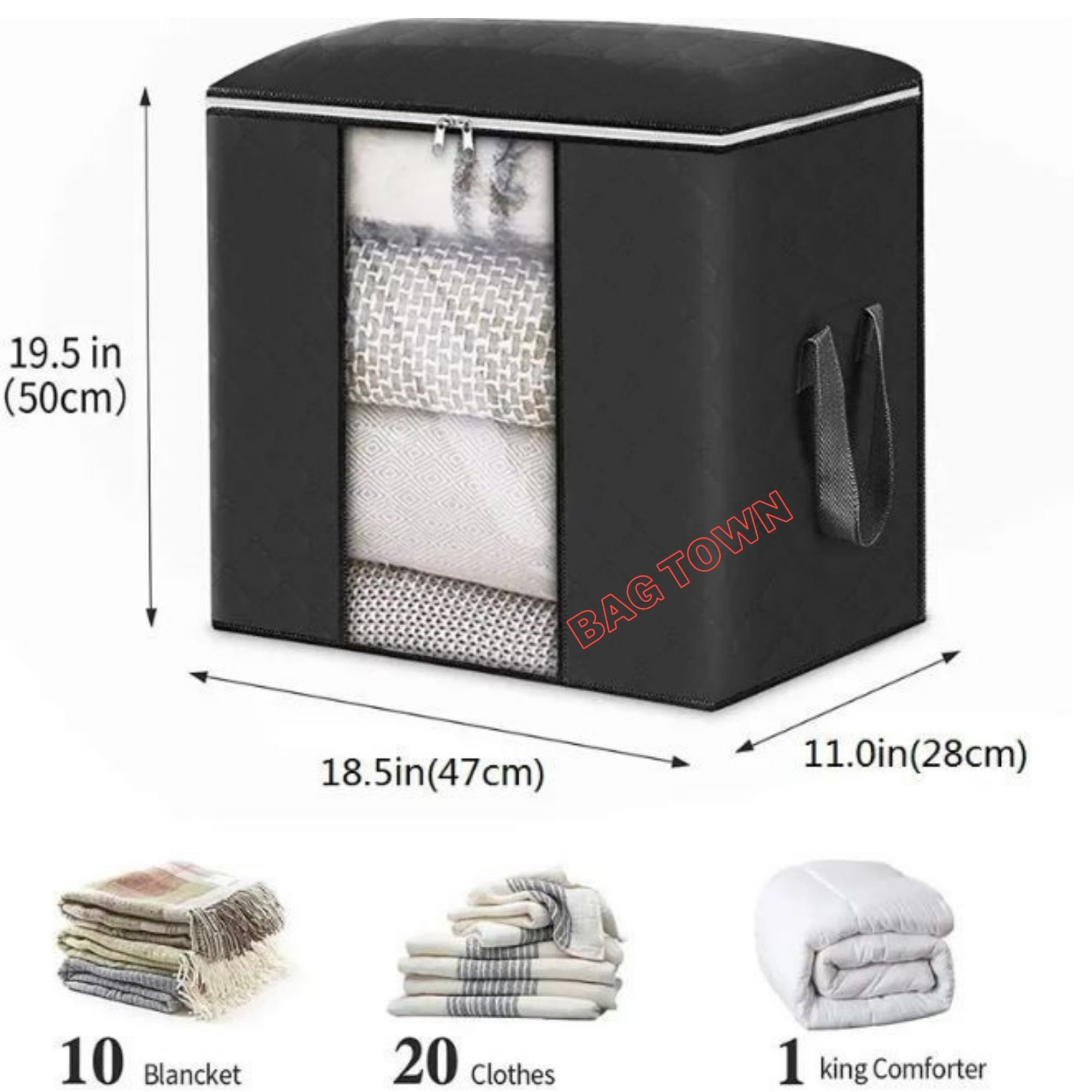 Picture of 4 Pcs Vertical Size Premium Quality Cloth Storage Bag, Quilt Storage Bag Large Size Storage Bag With High Quality Zipper. - Black