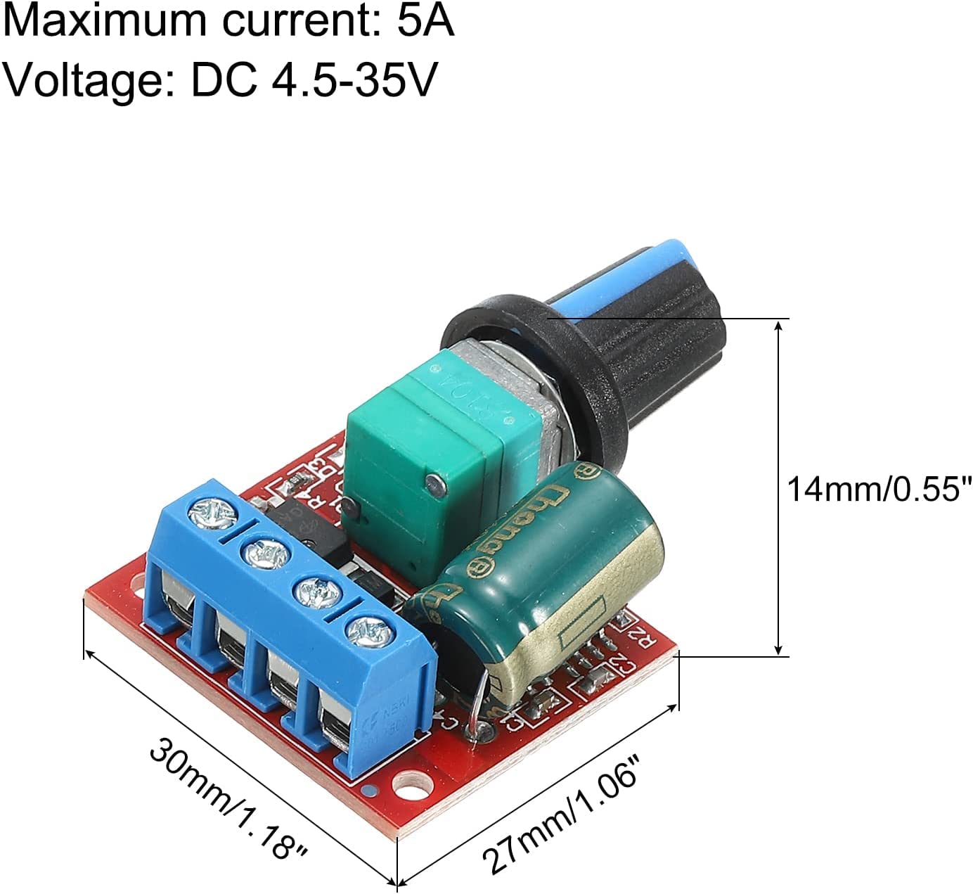 Picture of DC Motor PWM Speed ​​Controller 3V-35V Speed ​​Control Switch LED Dimmer-5 A - Easily Adjust and Control Motor Speed and LED Brightness Multicolor