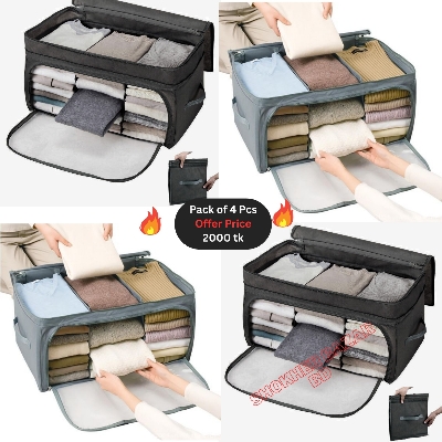 Picture of 4 Pcs Pack Premium Quality Cloth Storage Bag, Extra Large Double Opening Divider Cloth Organizer Bag With Transparent Window