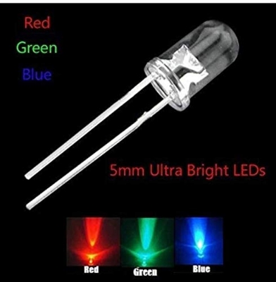 Picture of Multi Color Flashing 5mm RGB 2 Pin Bright LED - Light Emitting Diode - Clear LED of Colors Red, Green and Blue Flashing (20 Pcs) Multicolor