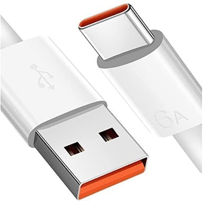 Picture of 33W/55W/67W/120W 6A Super Fast USB to Type C Cablee Turbo Quick Charging Cable Compatible For Redmi, MI, XlAOMI (1 Meter Cable) WHITE White