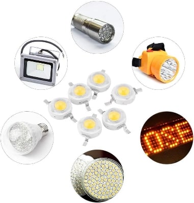 Picture of High-Power LED Chip, 1 W, Super-Bright Intensity, SMD Light Emitter Components, Diode, Lamp, Beads, Chip, DIY Lights for Flood Light Spotlights, Pack of 20 White