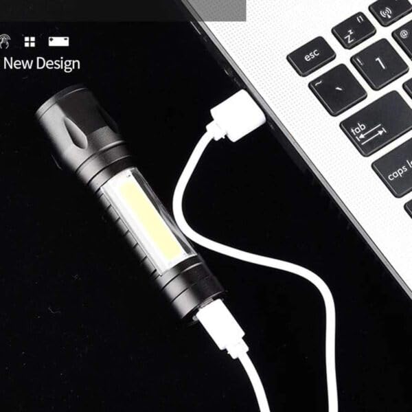 Picture of Small Sun 3 Mode Rechargeable Electric Small Compact Torch Full Metal Body with Charging Adaptor Torch White