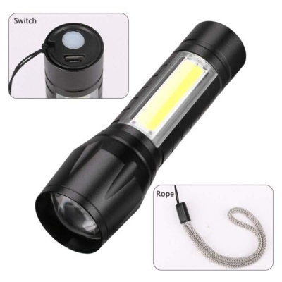 Picture of mall Powerful 4 Mode Bright LED Light Full Metal Body with Charging Adaptor Torch Rechargeable Electric Small Compact Torch Waterproof Portable White
