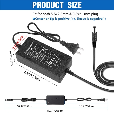 Picture of 12V 5A Power Adapter AC 100-220V to DC 60W Power Supply US Plug Switching PC Power Cord for LCD Monitor LED Strip Light DVR NVR Security Cameras System CCTV black