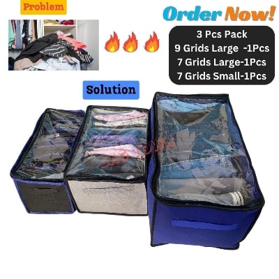 Picture of New Cloth Storage Box pack of 3 pcs With Transparent Cover Premium Quality Dustproof Cloth Organizer Box With Zipper