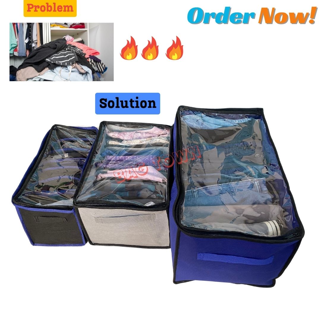 Picture of New Cloth Storage Box pack of 3 pcs With Transparent Cover Premium Quality Dustproof Cloth Organizer Box With Zipper
