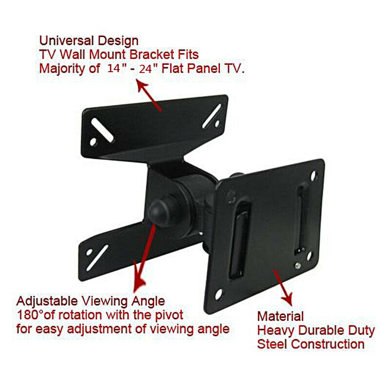 Picture of 14 - 24 inch 180 Degree Swivel Tilt LED LCD TV Wall Mount Bracket Monitor Holder Black