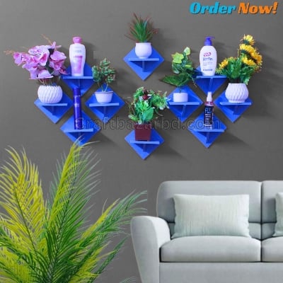 Picture of Square Shape Wall Shelf Without Flower . Self Adhesive Punch Free Wall Décor Waterproof Premium Quality.