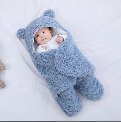 Picture of Newborn Outdoor Windproof Plush Solid Colour Soft Baby Hold Blankets Infant Cocoon Wraps Cotton Winter Sleeping Bag Multicolor For (size free)