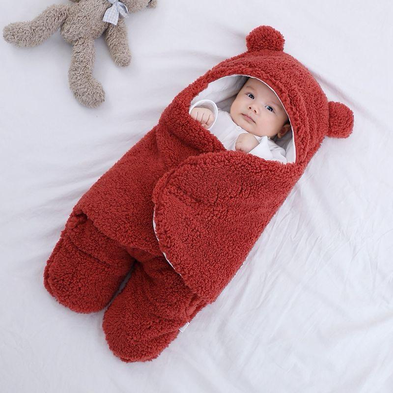 Picture of Newborn Outdoor Windproof Plush Solid Colour Soft Baby Hold Blankets Infant Cocoon Wraps Cotton Winter Sleeping Bag Multicolor For (size free)