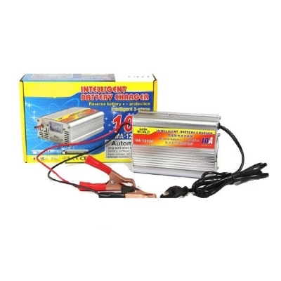 Picture of 12v 10A Intelligent Battery Charger / 12 Volt Battery Charger 10 Ampere Analog Display Automatic Fast Charging Silver