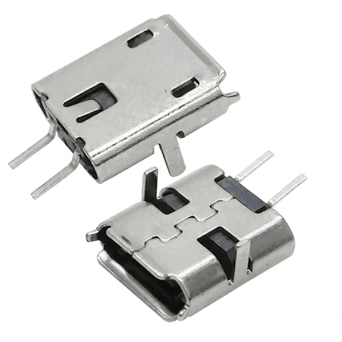 Picture of 10Pcs- Micro USB Female Socket Type-B 2 Pin Female DIP Power Socket Connector Panel Mount For Charging Socket LED Light Electronics Projects DIY Silver