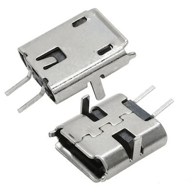 Picture of 10Pcs- Micro USB Female Socket Type-B 2 Pin Female DIP Power Socket Connector Panel Mount For Charging Socket LED Light Electronics Projects DIY Silver