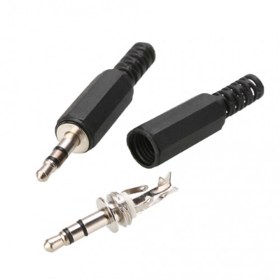 Picture of 3.5mm 3-Pole TRS Earphone Soldering Jack repair Audio Male Plug 5 Pcs Stereo DIY Plug Earphone AUX Pin (5 PACK-PLASTC) Black