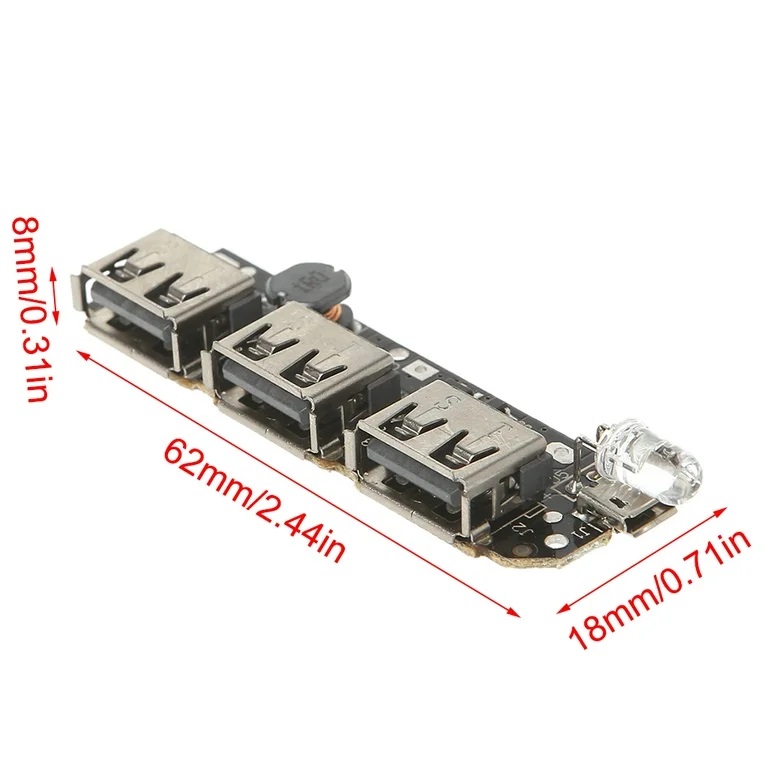 Picture of 5 Volt 2.1A 3 USB Power Bank Battery Charger Module Circuit Board Step Up Boost DIY Multicolor