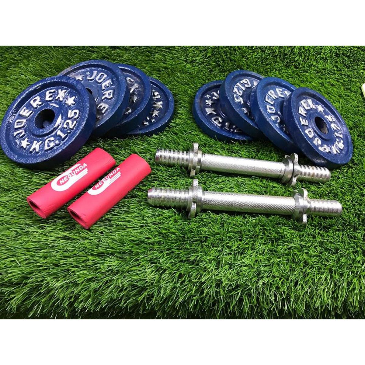 Picture of Eight Pieces Dumbbell Set With Two 10 inch Sticks - 10Kg - Blue and Silver Combo
