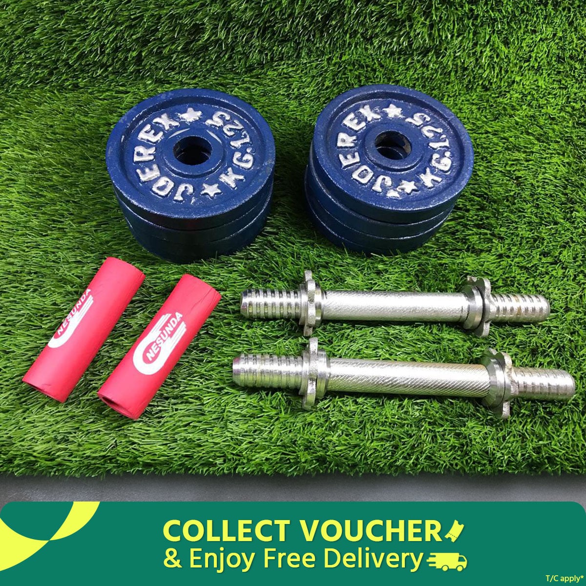 Picture of Combo Dumbbell Plate Set With Two 10-Inch Sticks - Includes 4 Plates Totaling 5 Kg - Blue And Silver Color Scheme