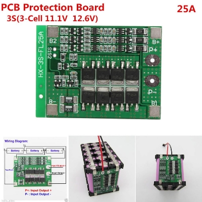 Picture of 3S 25A 12 Volt Lithium Battery Charger Protection Board BMS Module for 3 Piece 18650 Li-ion Battery Cell Charging 11.1V 12.6V Multicolor