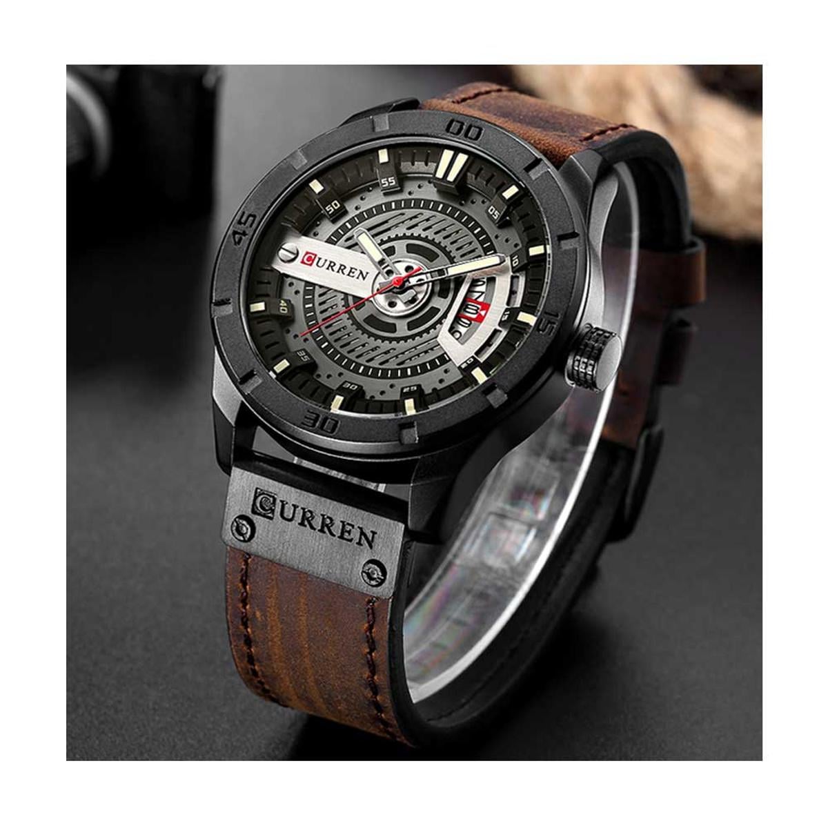 Picture of Curren 8301 - Leather Analog Watch for Men-Red