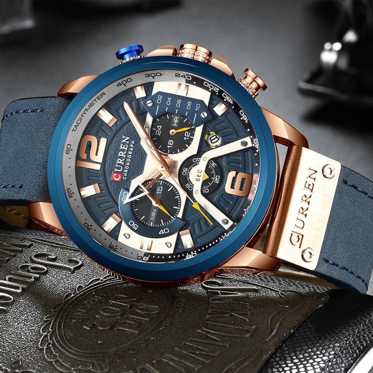 Picture of CURREN 8329 Casual Sport Watches for Men Top Brand Luxury Military Leather Wrist Watch Man Clock Fashion Chronograph Wristwatch
