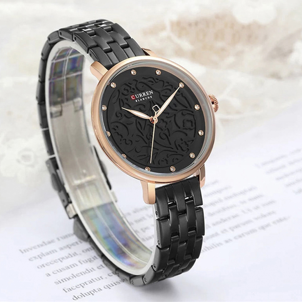 Picture of CURREN 9046 Black Stainless Steel Analog Watch For Women - Rose Gold & Black