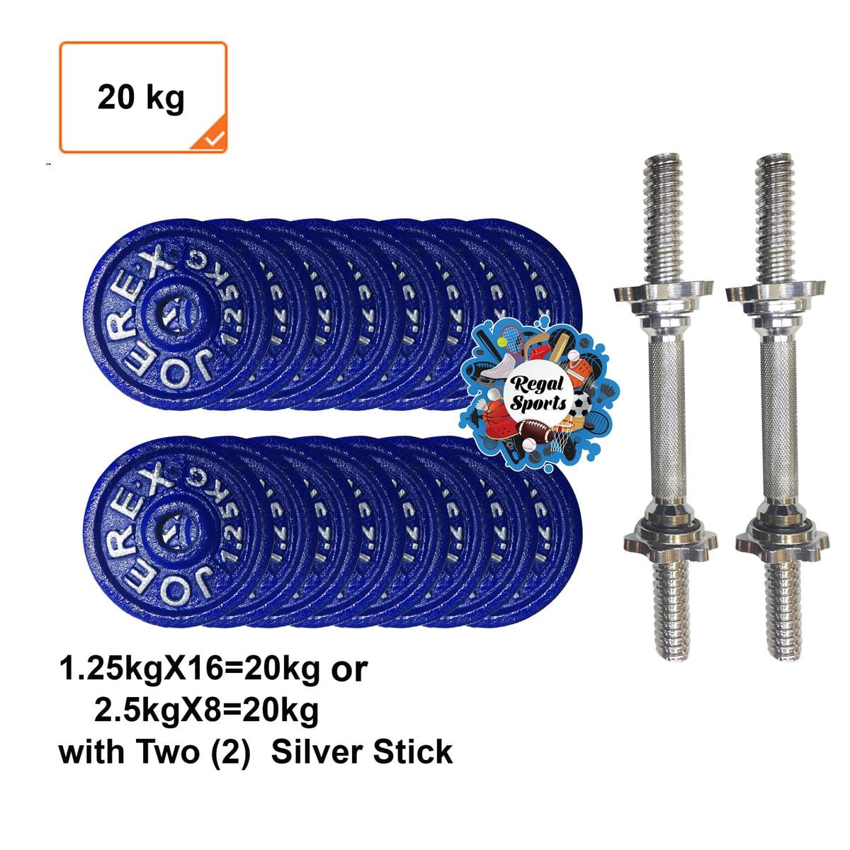 Picture of Dumbbell Combo 1 - Blue Plates With Two Silver Stick (20 kg)