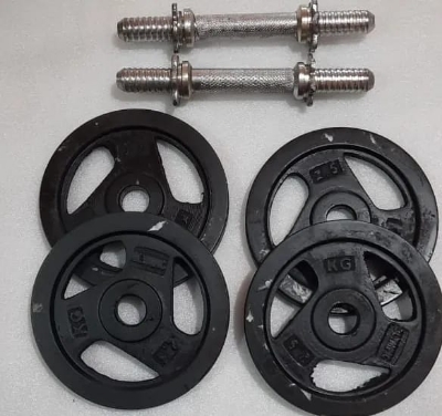 Picture of 2.5 kg 4pcs=10 kg, 10" stick 2 pc, Dumbbell set, Black & Silver