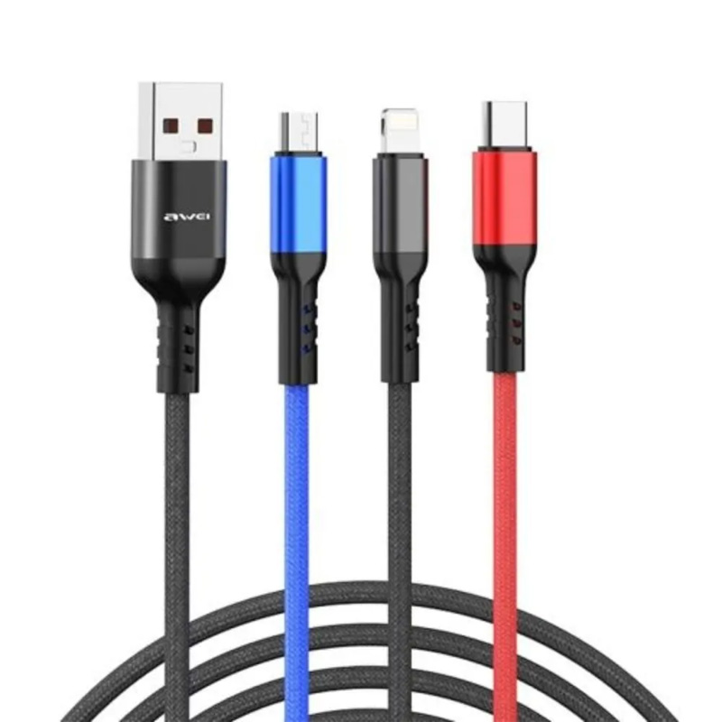 Picture of Awei CL-971 3 In 1 Cable 2.4A Fast Charging Wire - Grey
