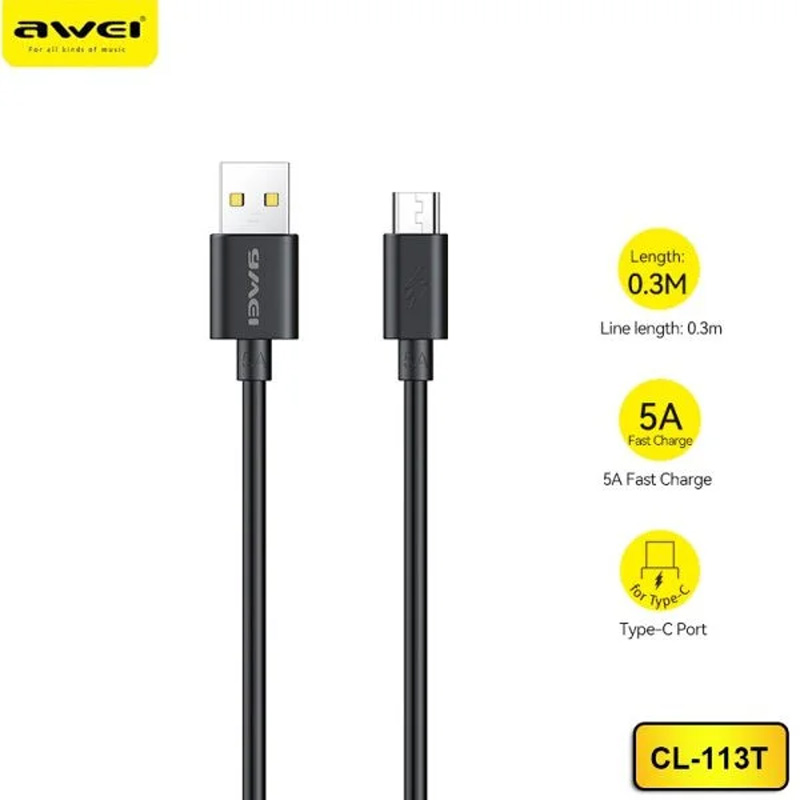 Picture of Awei CL-113T USB C Cable 5A Fast Charging - Grey