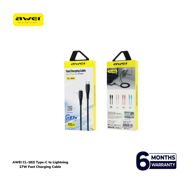 Picture of AWEI CL-182i Type-C to Lightning 27W Fast Charging Cable - Black