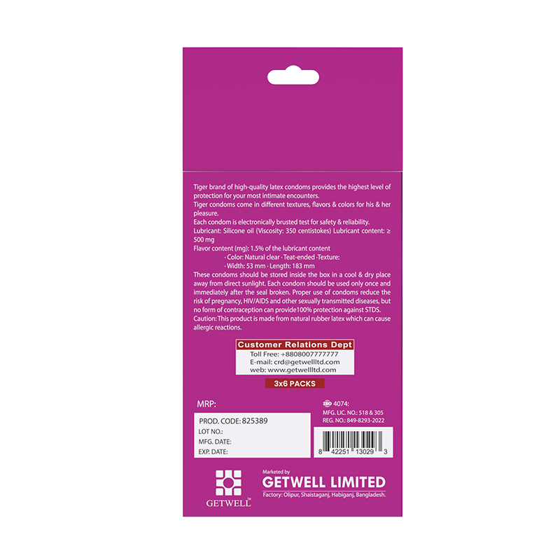 Picture of TIGER CONDOM RIBBED-STRAWBERRY FLAVOR (18 PCS)