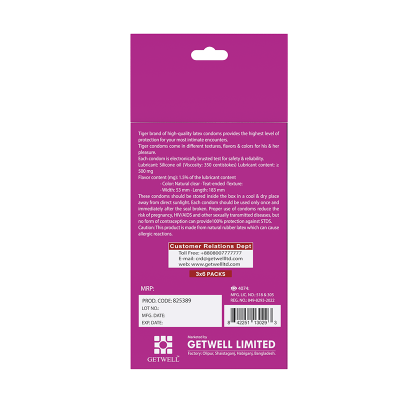 Picture of TIGER CONDOM RIBBED-STRAWBERRY FLAVOR (18 PCS)